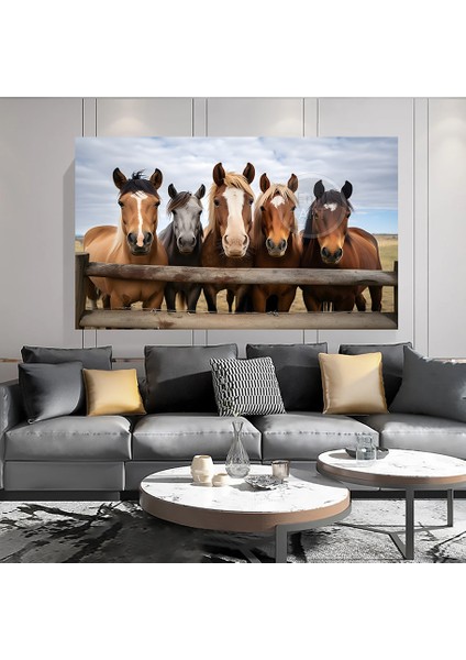 Dekoratif Modern Kahverengi Atlar Horse Özel Tasarım Kanvas Tablo Cafe Ev Ofis