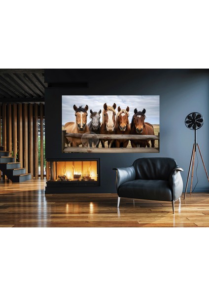 Dekoratif Modern Kahverengi Atlar Horse Özel Tasarım Kanvas Tablo Cafe Ev Ofis fiyatları