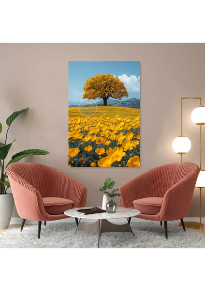 Sarı Ağaç Ve Doğa Manzaralı Özel Tasarım Kanvas Tablo Ev Ofis Cafe fiyatları