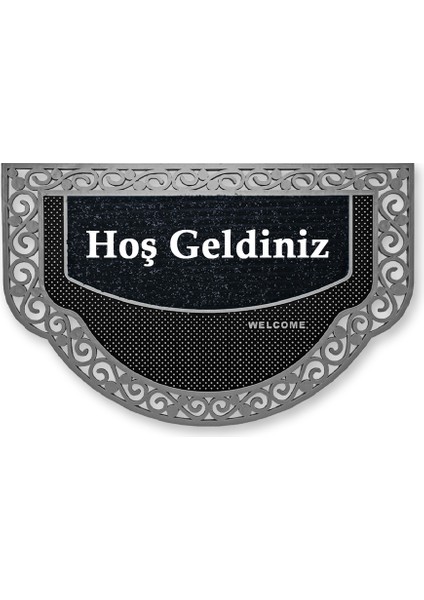 Yarım Ay Modeli Hoş Geldiniz Yazlı Kapı Önü Paspası Siyah Rengi Nem Alıcı Yıkanabilir