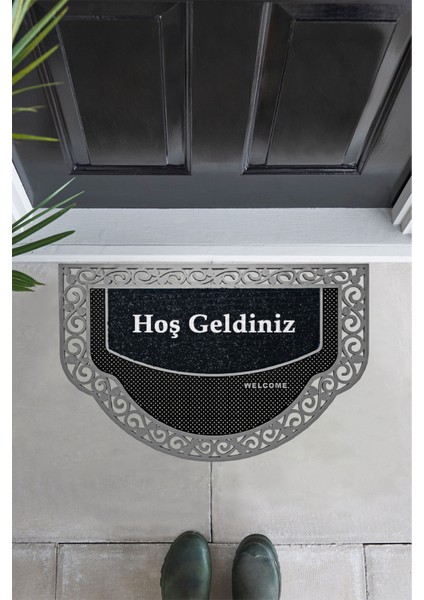 Yarım Ay Modeli Hoş Geldiniz Yazlı Kapı Önü Paspası Siyah Rengi Nem Alıcı Yıkanabilir fiyatları