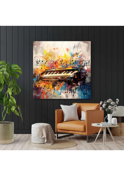 Modern Müzik Notaları Ve Piyano Renkli Dekoratif Kanvas Tablo fiyatları
