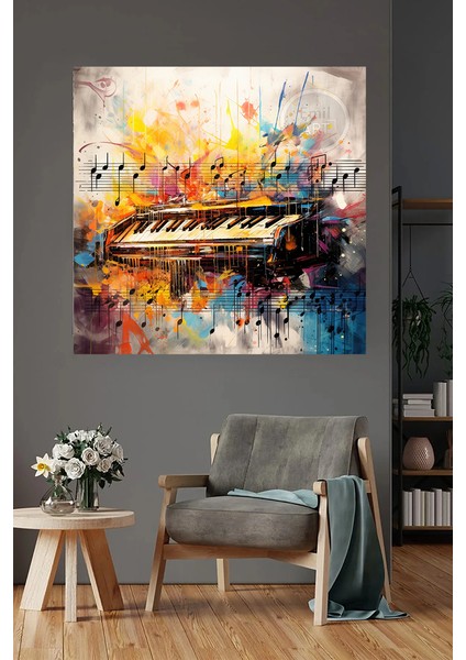 Modern Müzik Notaları Ve Piyano Renkli Dekoratif Kanvas Tablo modelleri
