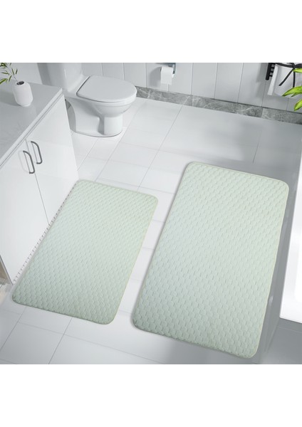 Söğüt Kaymaz Taban,süper Emici 2'li Banyo Paspası Seti Krem