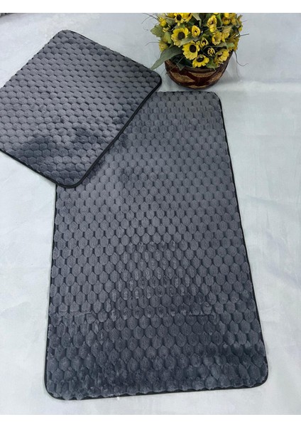Söğüt Kaymaz Taban,süper Emici 2'li Banyo Paspası Seti Antrasit