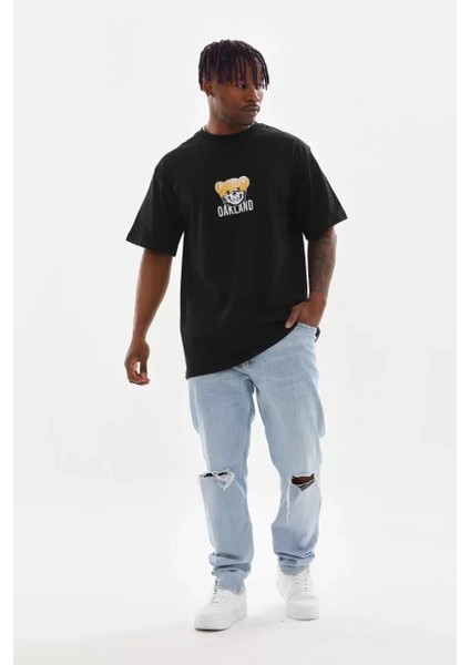 Baskılı Oversize T-Shirt - Siyah