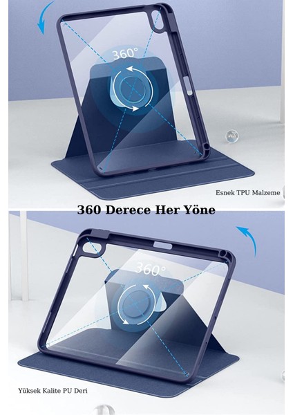 iPad Air 10.9 2022 (4.nesil) Uyumlu 360° Dönebilen Standlı Pino Tablet Kılıfı
