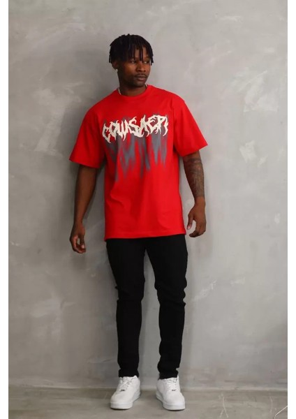 Baskılı Oversize T-Shirt - Kırmızı