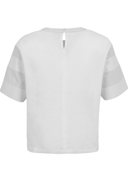 Linea Beyaz Kadın Perforeli Süet Deri Crop Bluz