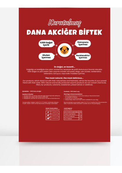 Kurutulmuş Dana Akciğer Biftek Köpek Ödül Maması 60 gr