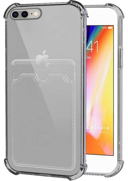 Apple iPhone 8 Plus Kılıf Darbe Emici Köşe Korumalı Kartlıklı Cüzdanlı Silikon Kapak