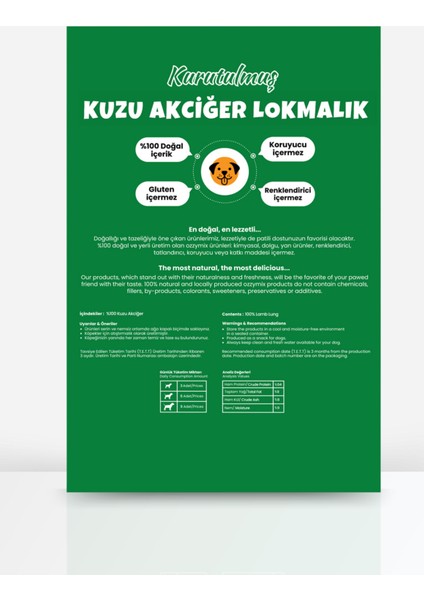 Kurutulmuş Kuzu Akciğer Lokmalık Köpek Ödül Maması 60 gr indirimleri