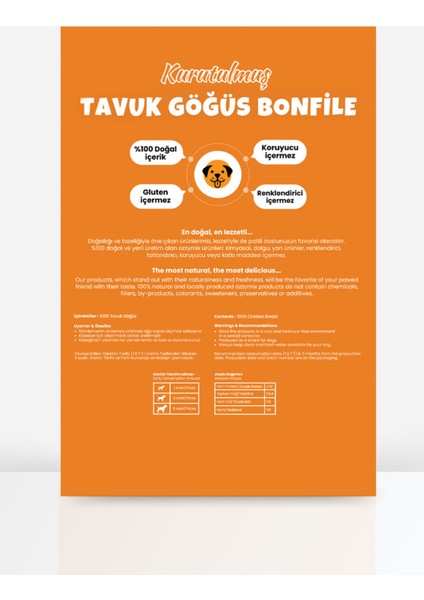 Kurutulmuş Tavuk Göğüs Bonfile Köpek Ödül Maması 60 gr