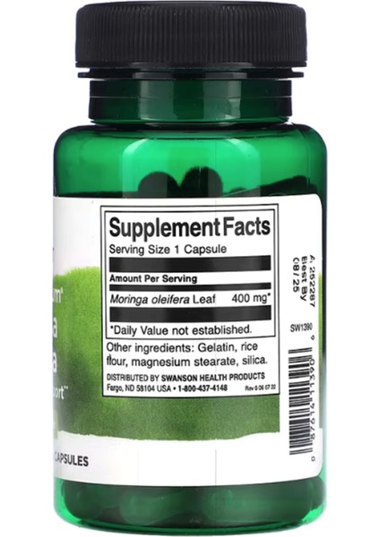 Full Spectrum Moringa Oleifera 400MG 60 Capsul usa Menşei 3643