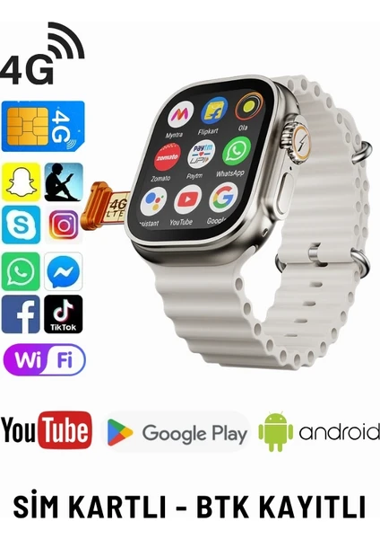 Watch 8 Ultra 4g Lite Sim Kartlı Android Akıllı Saat Gps, Wi-Fi,youtube,çocuk iPhone Huawei Uyumlu 9