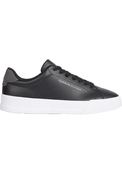 Tommy Hilfiger Siyah Erkek Sneaker Th Court Leather Graın Ess