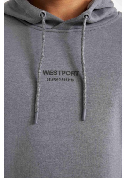 %100 Pamuk Relax Fit Kapüşonlu Baskılı Sweatshirt Y9652AZ24AU