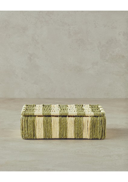 Colorful Striped Kağıt Ip Dekoratif Kutu Natural Yeşil