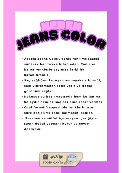 ACACIA JEAN'S COLOR Jeans Color Ayrılmaz Ikili Boya Seti - Gün Batımı + Ametist + Hediye Togin Çanta