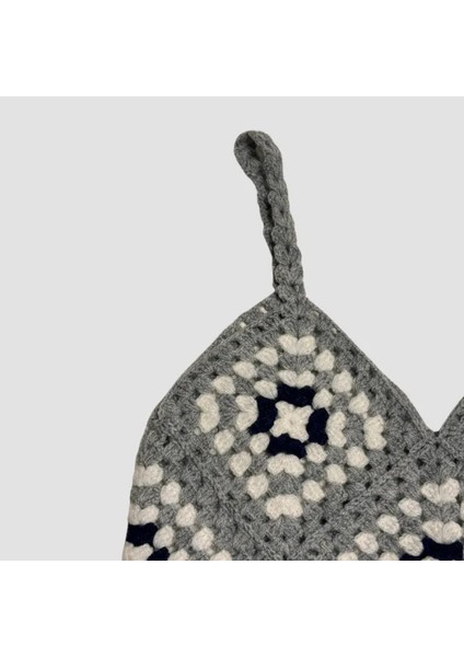 El Örgüsü Crop Bluz - Gri