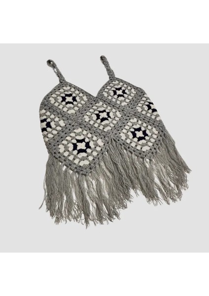 El Örgüsü Crop Bluz - Gri