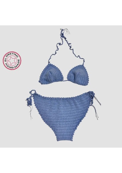 El Yapımı Tığ Örgü Bikini Takımı 36 Beden - Mavi