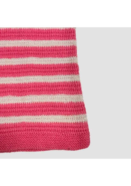 El Yapımı Çiçek Motif Askılı Örgü Bluz 53CM - Pembe