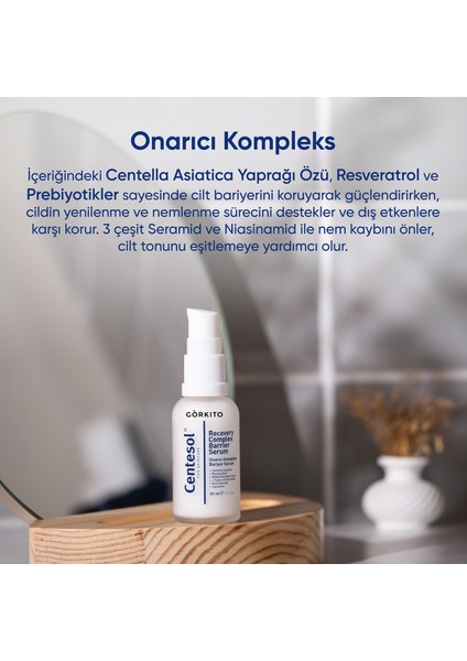 Centesol Onarıcı Kompleks Bariyer Güçlendirici Nemlendirici Serum 30 ml (Resveratrol, Prebiyotik, Seramidler, Niacinamide, Squalane)