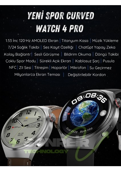 Spor Watch 4 Pro 120HZ Amoled Ekran Su Geçirmez Sesli Arama Yapan Akıllı Saat Huawei Apple iPhone Uyumlu