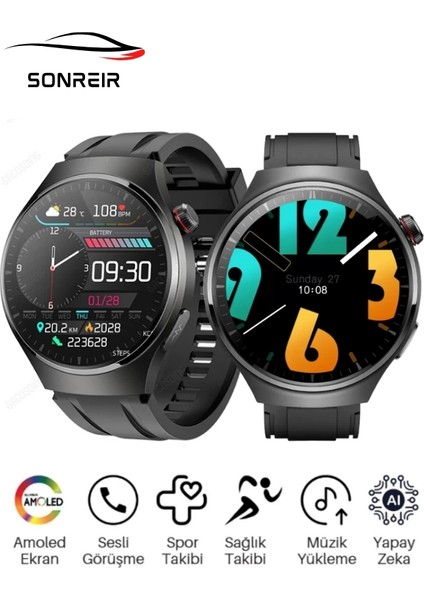 Spor Watch 4 Pro 120HZ Amoled Ekran Su Geçirmez Sesli Arama Yapan Akıllı Saat Huawei Iphone Uyumlu 8