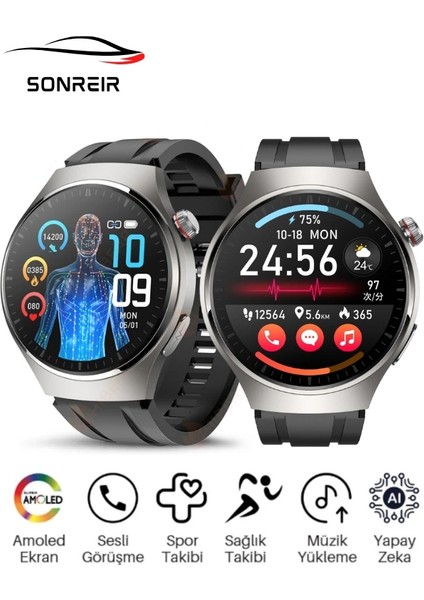 Spor Watch 4 Pro 120HZ Amoled Ekran Su Geçirmez Sesli Arama Yapan Akıllı Saat Huawei Iphone Uyumlu 8