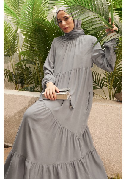 6614-Tensel Büzgülü Elbise fiyatları