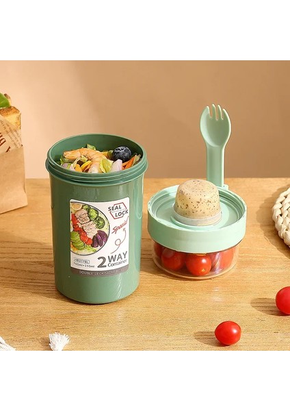 Plastik Kapaklı ve Çatallı Taşınabilir Salata Bardağı Kabı (Yurt Dışından)