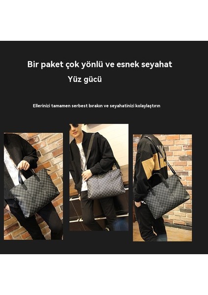 Iş Çantası Erkek Çanta Evrak Çantası Moda Omuz Çantası Crossbody Çanta Ekose (Yurt Dışından)