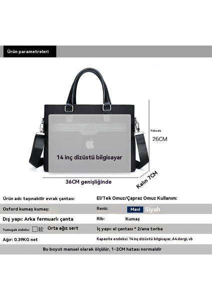 Tuval Taşınabilir Evrak Çantası Erkek Çantası Omuz Çantası Crossbody Çanta Belge Ofis Çantası (Yurt Dışından)