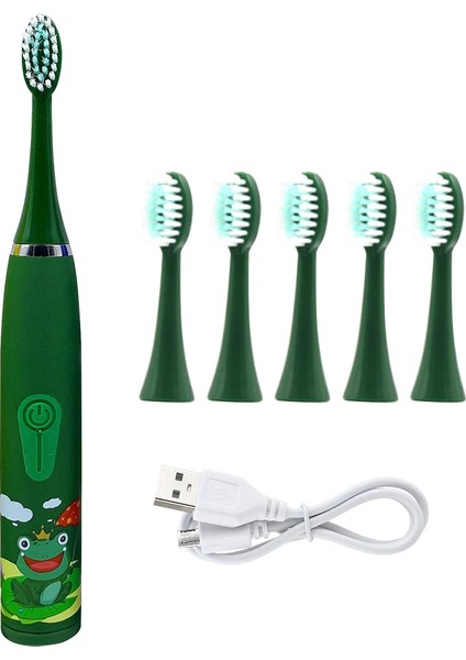 Çocuk Elektrikli Diş Fırçası Karikatür Çocuk Yedek Kafa Sonic Ipx7 Su Geçirmez Şarj Edilebilir Sonic Diş Fırçası (Yurt Dışından)