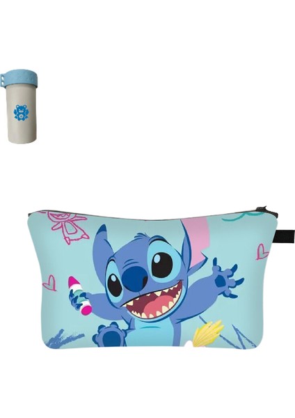 Disney Stitch Bayan Kozmetik Çantası Kız Karikatür Sevimli Baskı Seyahat Makyaj Tuvalet Malzemeleri Taşınabilir (Yurt Dışından)