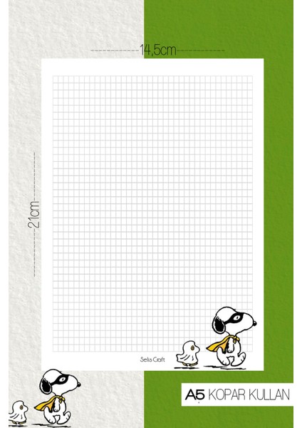 Snoopy Desenli Kareli Notepad 02 Günlük Planlayıcı, Defter, To Do List, Not Defteri, Ajanda