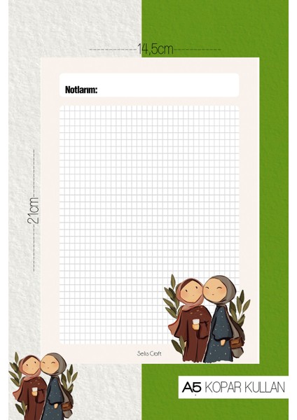 Hijab Girl Kareli Notepad 04 Günlük Planlayıcı, Defter, To Do List, Not Defteri, Ajanda