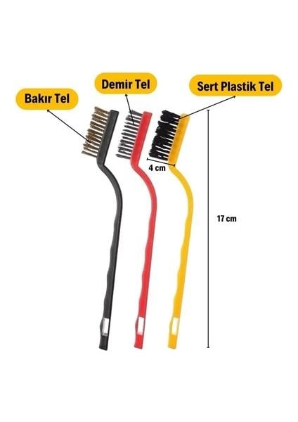 3 'lü Bakır, Demir ve Sert Plastik Detaylı Temizlik Tel Fırça fırsatları