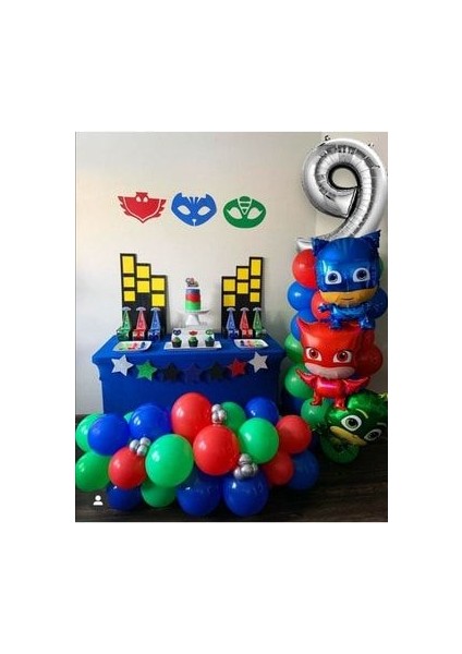 Pijamaskeliler Balon Zinciri Pjmasks Full Set (Pompa+Zincir+Yapıştırıcı)