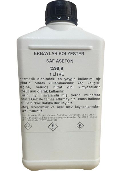 Saf Aseton %99,9 Oje Temizleyici 1 Litre