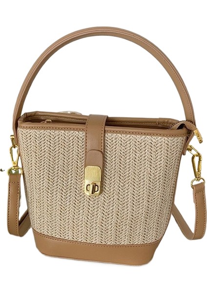 Dokuma Hasır Çanta Kadın Yeni Üst Düzey Sahil Rattan El Yapımı Hiçbir Hasır Çanta Crossbody Çanta Süper Popüler Kova Çantası (Yurt Dışından)