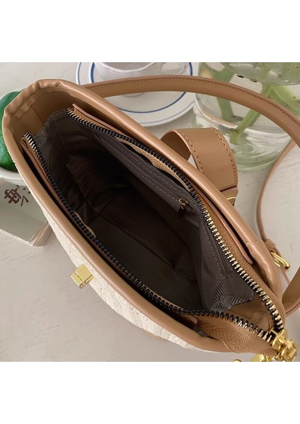 Dokuma Hasır Çanta Kadın Yeni Üst Düzey Sahil Rattan El Yapımı Hiçbir Hasır Çanta Crossbody Çanta Süper Popüler Kova Çantası (Yurt Dışından)