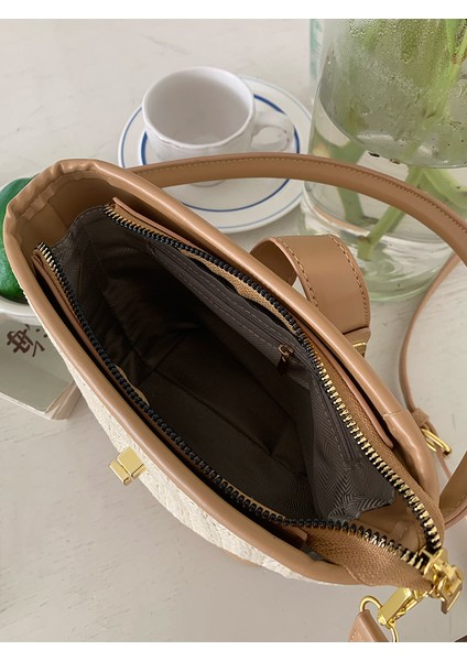 Dokuma Hasır Çanta Kadın Yeni Üst Düzey Sahil Rattan El Yapımı Hiçbir Hasır Çanta Crossbody Çanta Süper Popüler Kova Çantası (Yurt Dışından)