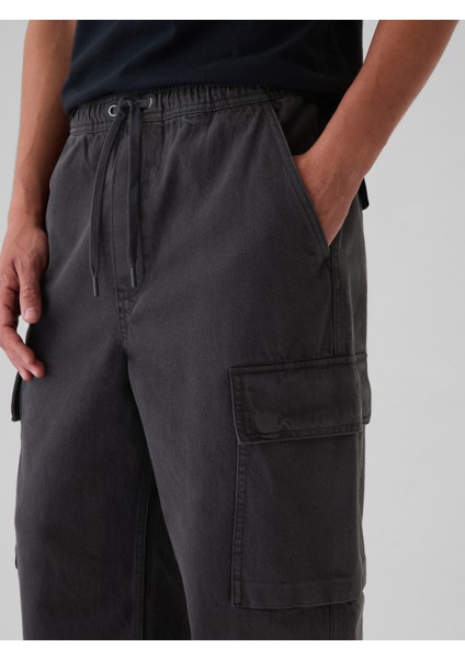 Erkek Lacivert Baggy Kargo Jean Pantolon