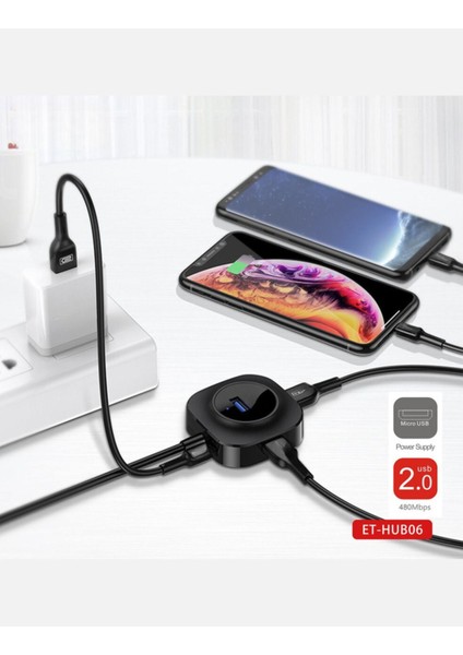 HUB06 Tak Çalıştır 4 Adet USB 2.0 Çıkışlı USB Çoklayıcı - Siyah