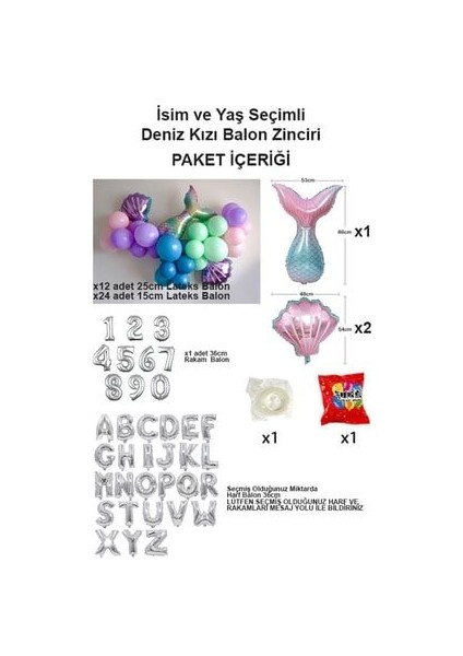 Deniz Kızı Doğum Günü Konsepti Balon Zinciri Rakam Balon ve Harf Balon Seçimli fiyatları