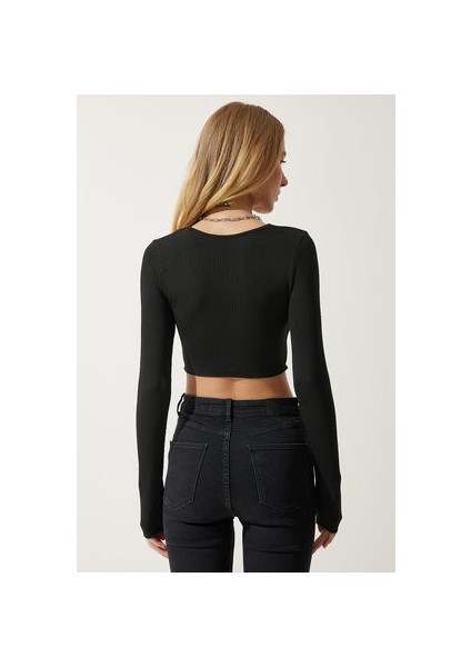 U Yaka Fitilli 2'li Paket Crop Triko Bluz Siyah Beyaz fırsatları