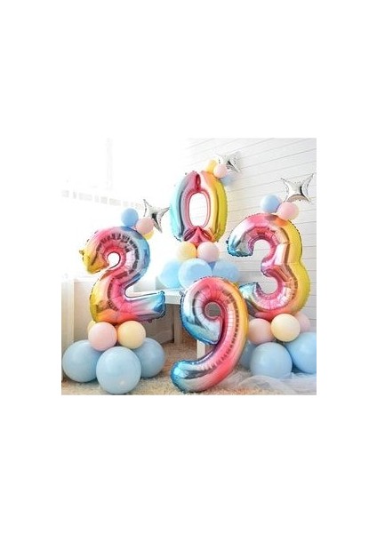 5 Yaş Rakam Balonlu Deniz Kızı Kuyruğu Karşılama Seti Gökkuşağı Rakam Balon Balık Kuyruğu modelleri